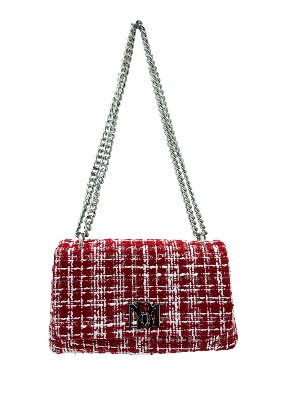 Badgley Mischka Red and White Tweed Chain Shoulder Bag NWT Retail $129 - Picture 2 of 4